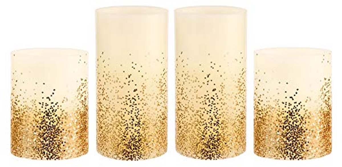 LED Kaarsen - Decoratieve Verlichting - Sfeervol Huis - Echte Was - Set van 4 - Goud Glitter