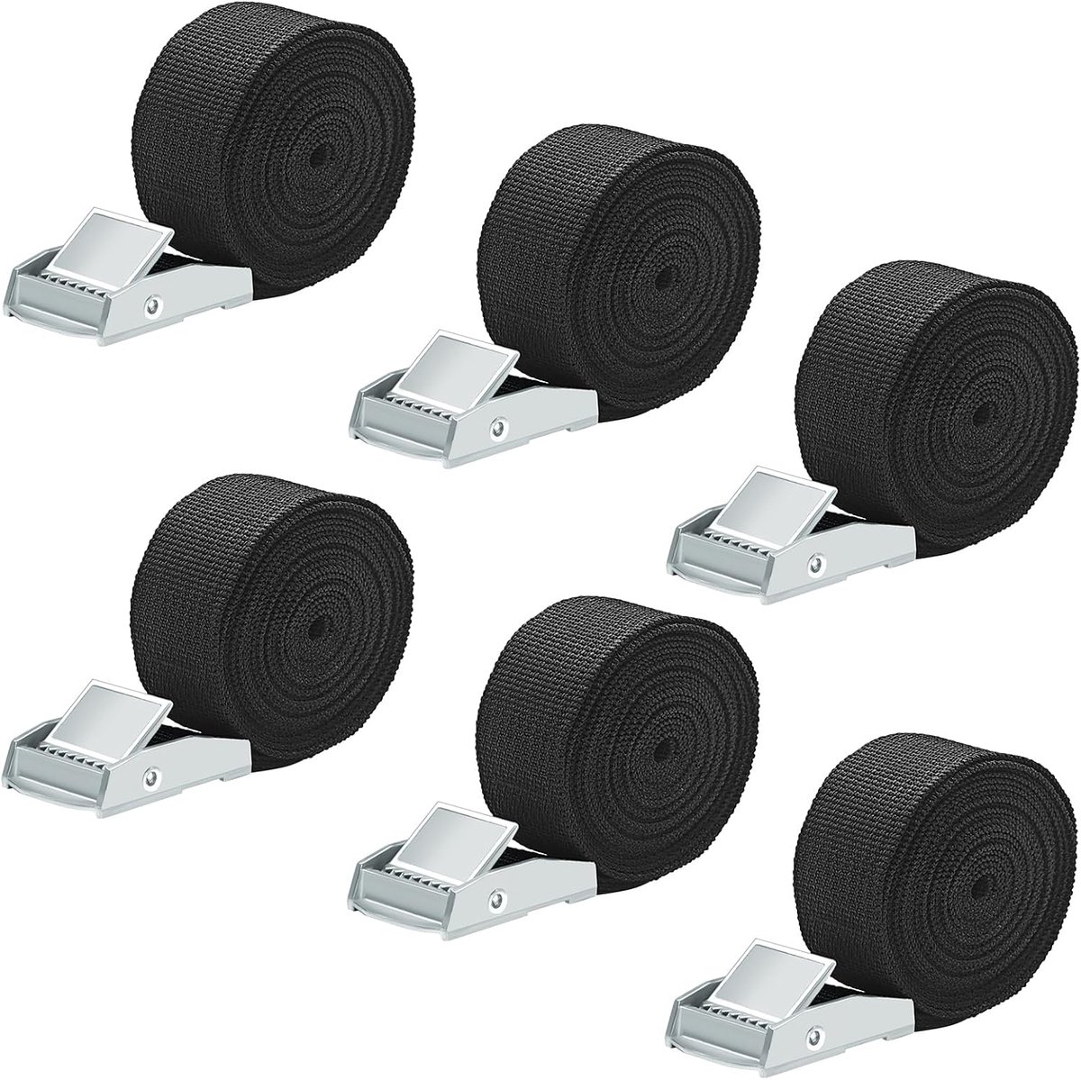 Bevestigingsriemen Set - Sjorbanden Ratel - Veilig Vervoer - Eenvoudig Ratelsysteem - 6 Stuks 2 Meter - Zwart