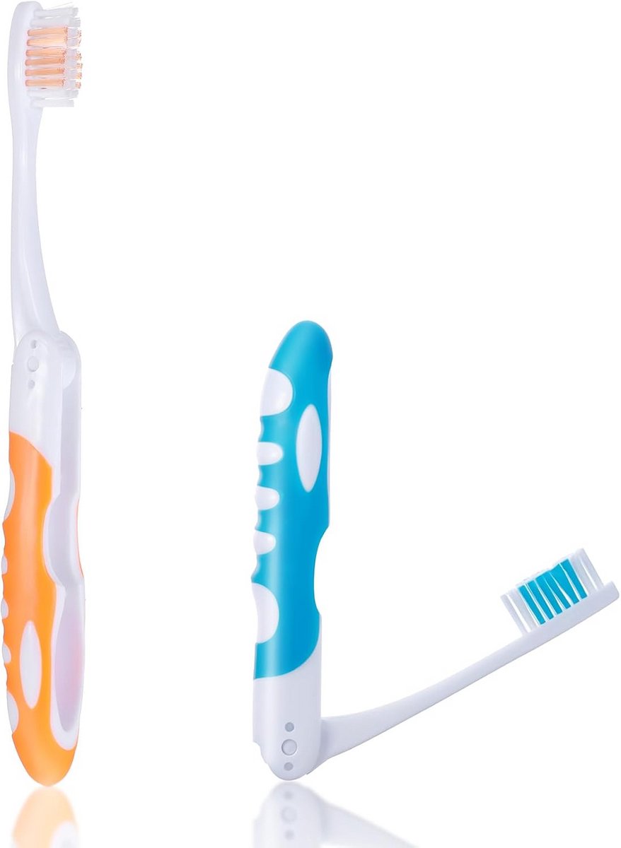 Reis Tandenborstels - Opvouwbare Borstels - Hygiënisch Op Reis - Zachte Tandvlees Bescherming - 2 Stuks - Blauw Oranje