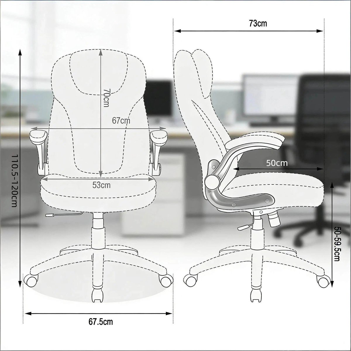 OKWISH Bureaustoel Hoge Rugleuning Verstelbaar Ergonomisch Met Kantelfunctie Voor Kantoor En Thuis Metaal Zwart