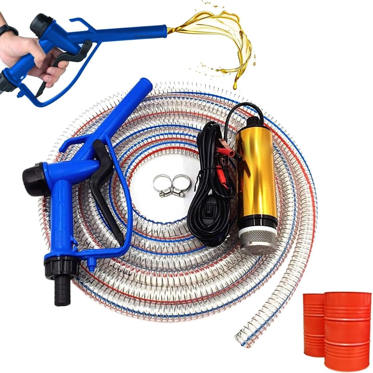 Dailygoods - 12 Volt Dieseltransportpomp - Brandstofpomp - Draagbaar en lichtgewicht - 30 l/min - Oliepomp - Voor diesel en vloeistoffen - Geschikt vo...