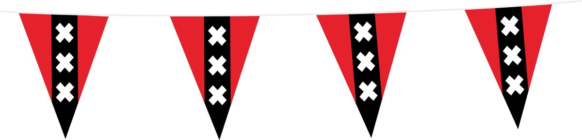 Amsterdam Vlaggenlijn PVC - 60 Meter - Voordeelverpakking van 6 stuks - Amsterdamse Vlaggetjes met XXX 20x30 cm - Rood-Zwart Versiering
