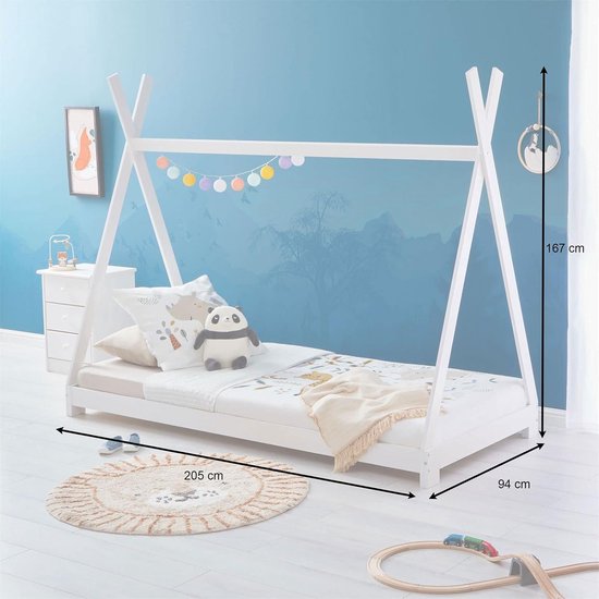 Kinderbed Tipi - Speelhuis bed - Zelfstandig slapen - Massief grenenhout - 90x200 cm - Wit — afbeelding 5