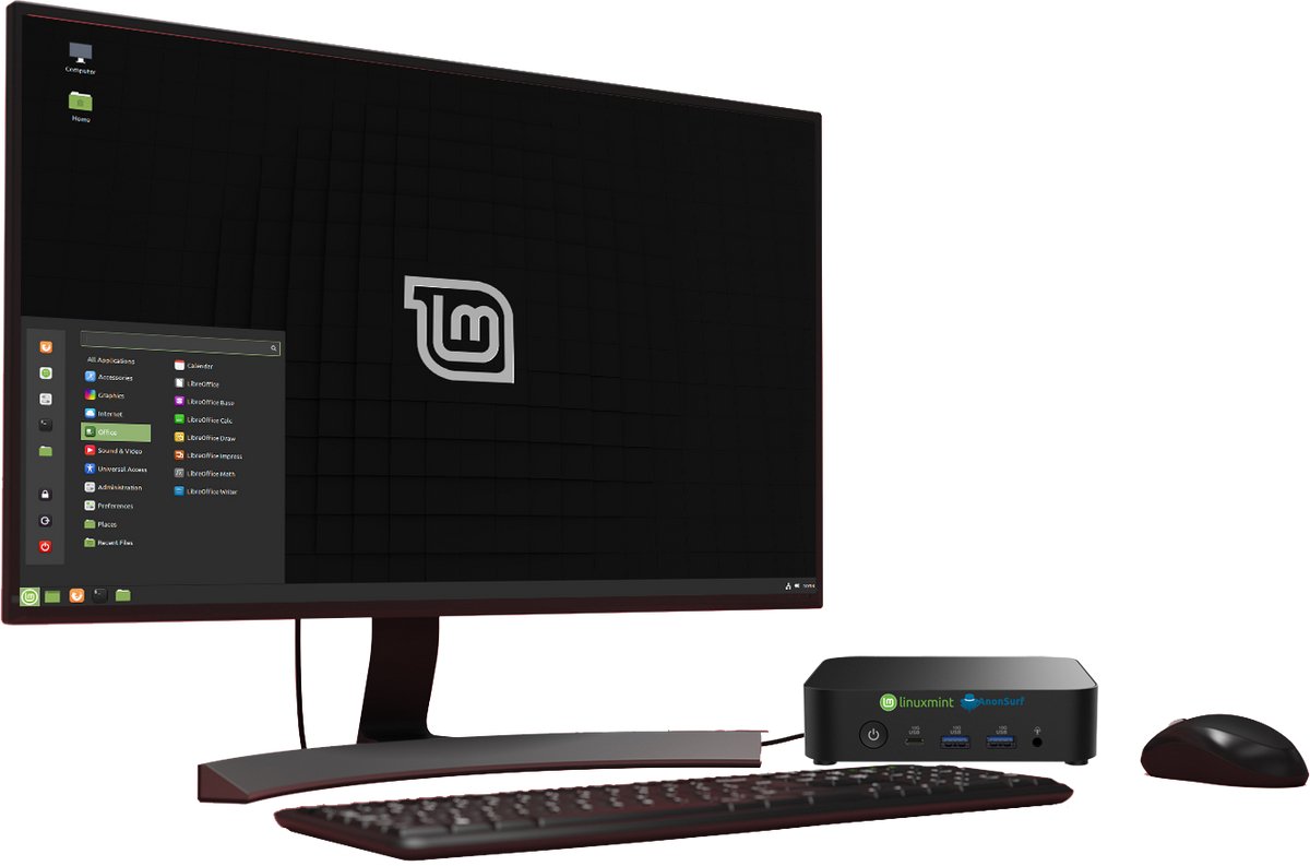 Privacy Mini Computer + monitor 24" voorgeïnstalleerd met Linux-mint Anonymity versie (anti-chatcontrol-sleepnetwet)
