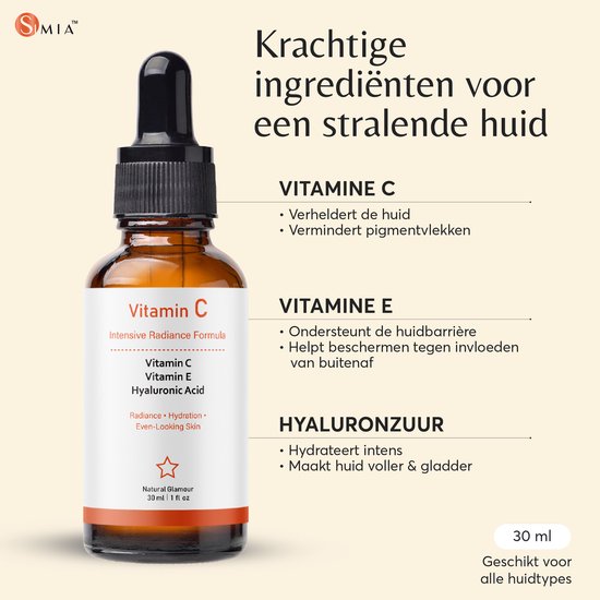 Simia™ Original Vitamine C Serum - Met Vitamine E & Hyaluronzuur - Gezichtsserum - Collageen - Anti Rimpel - Anti Acne - Tegen Pigmentvlekken - 30ml