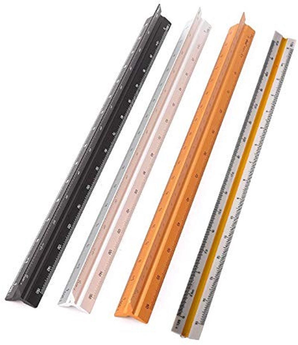 Dailygoods- Driehoekige Schaal - Aluminium - 30 cm - Schalen 1:20/1:25/1:50/1:75/1:100/1:125 - Professioneel - Architectuur/Techniek - Liniaal