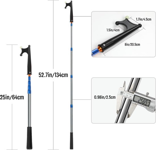 Telescopische Boothaak 134 cm - Licht Drijvend met Lichtgevende Parels & Antislip Handvat - Verstelbare Boothaken voor Ankeren, Docken en Opruimen op Water — afbeelding 5