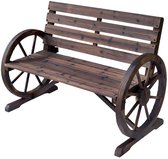 Roossentials tuinbank - Houten bank - Met armleuningen - Karwiel vorm - Wagenwielen design - Voor de tuin - Voor buiten - Hout