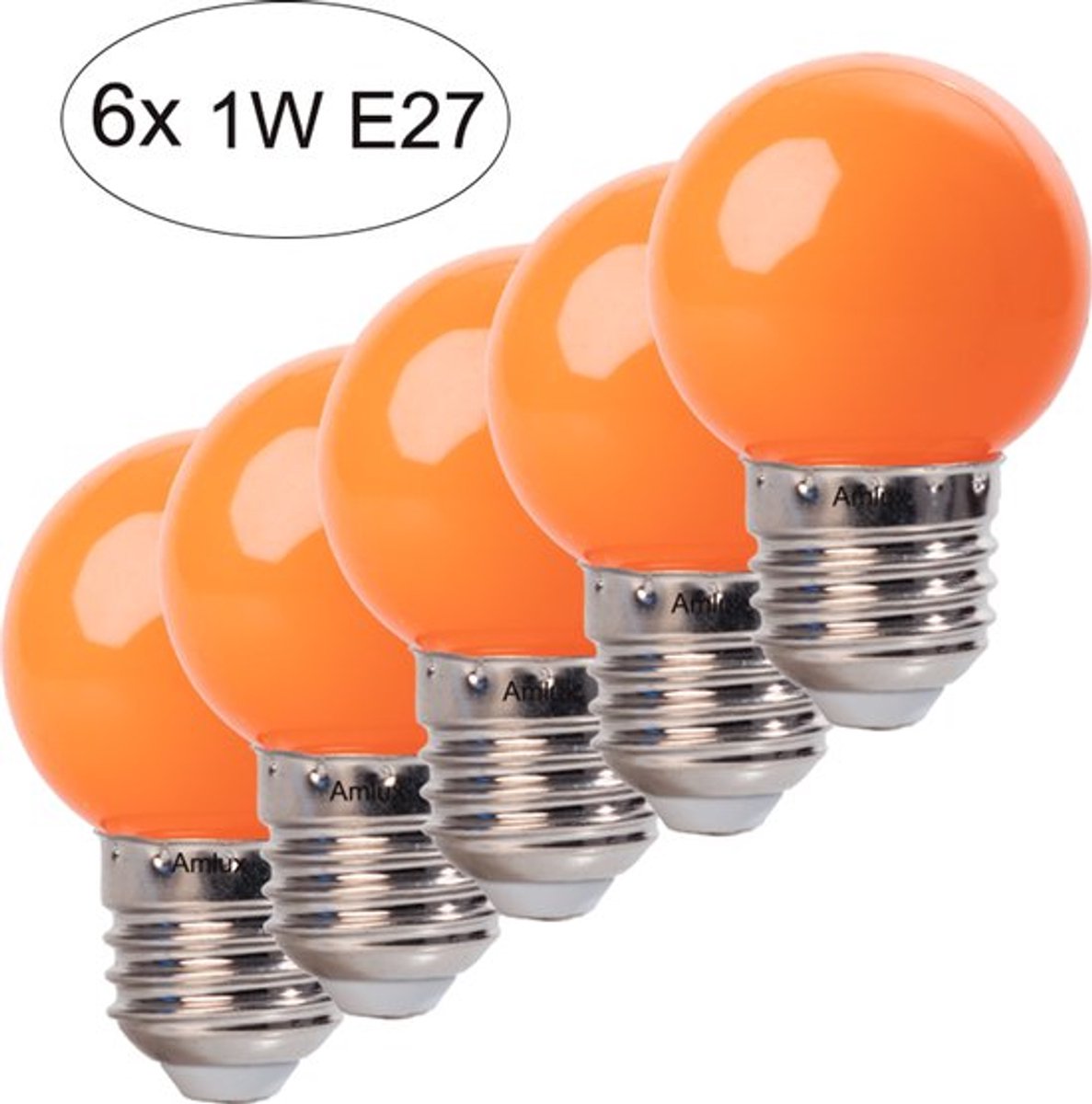 Set 6 stuks oranje led lampen - 1W - E27