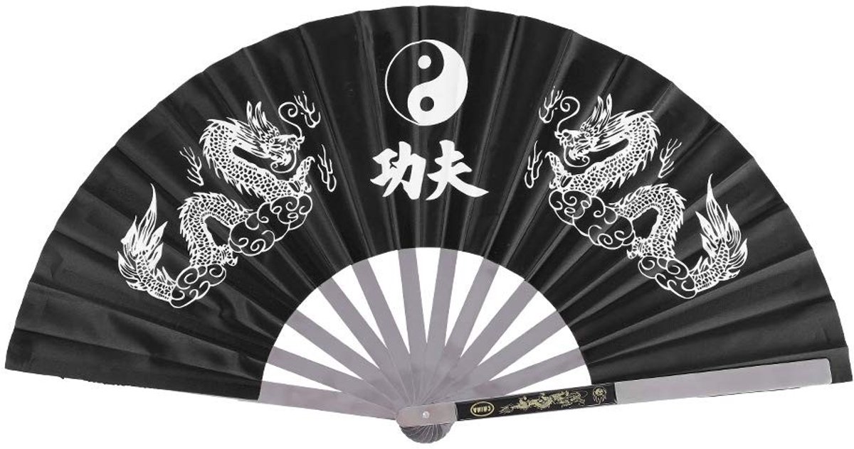 Dailygoods- Vouwwaaier Lichtgewicht - Tai Chi Fan - Roestvrij Staal - Draagbaar - Oosters Design - 64 x 35 cm