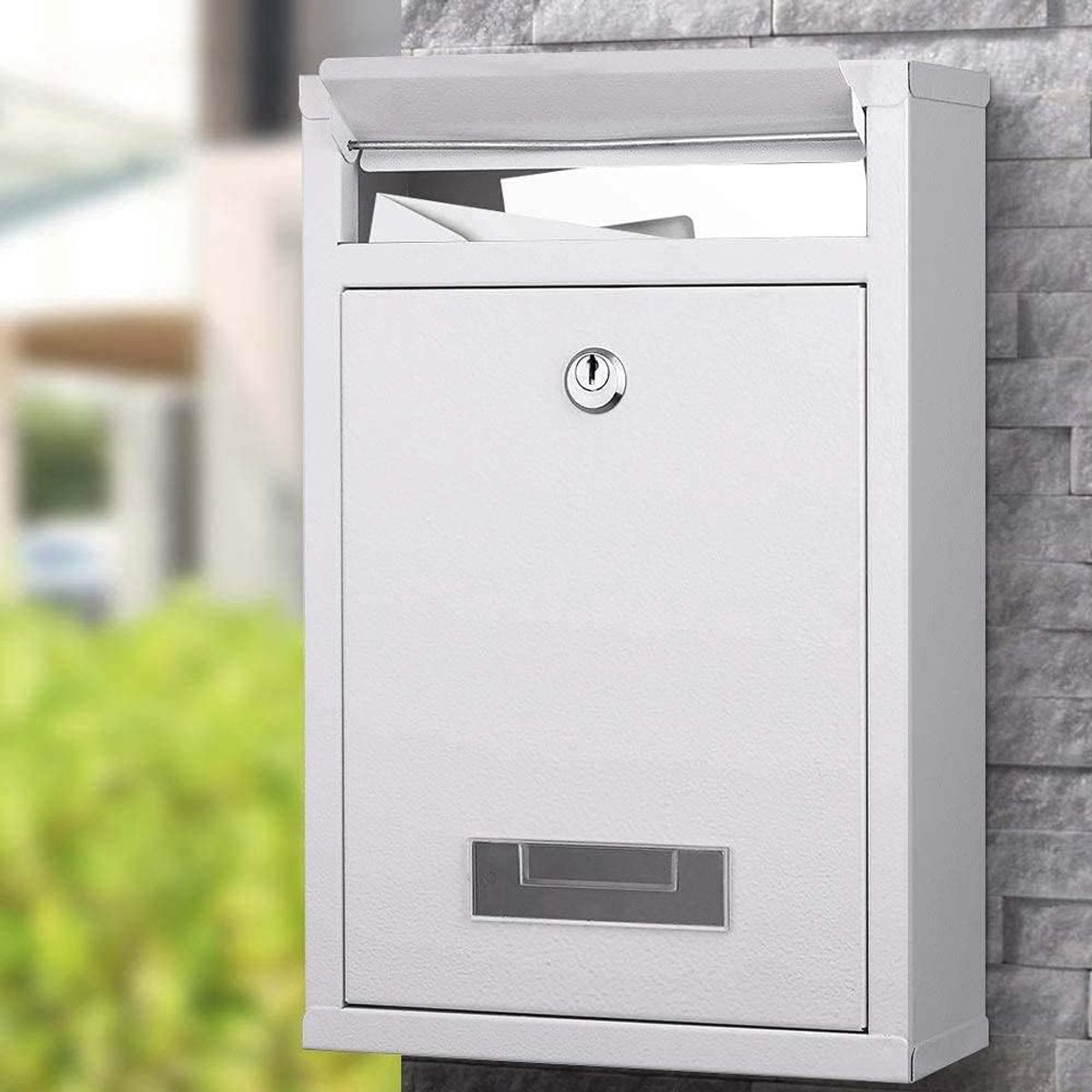 Brievenbus - Buitenpost box - Briefpost ontvangen - Afsluitbaar met sleutel - 32 x 22 x 9 cm - Wit