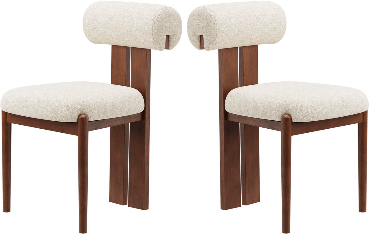 COLAMY Houten eetkamerstoelen set van 2 – Gestoffeerde stoelen met open gebogen rugleuning en dikke zitkussens – Voor keuken en eetkamer – Antislipzolen – Beige