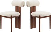COLAMY Houten eetkamerstoelen set van 2 – Gestoffeerde stoelen met open gebogen rugleuning en dikke zitkussens – Voor keuken en eetkamer – Antislipzolen – Beige
