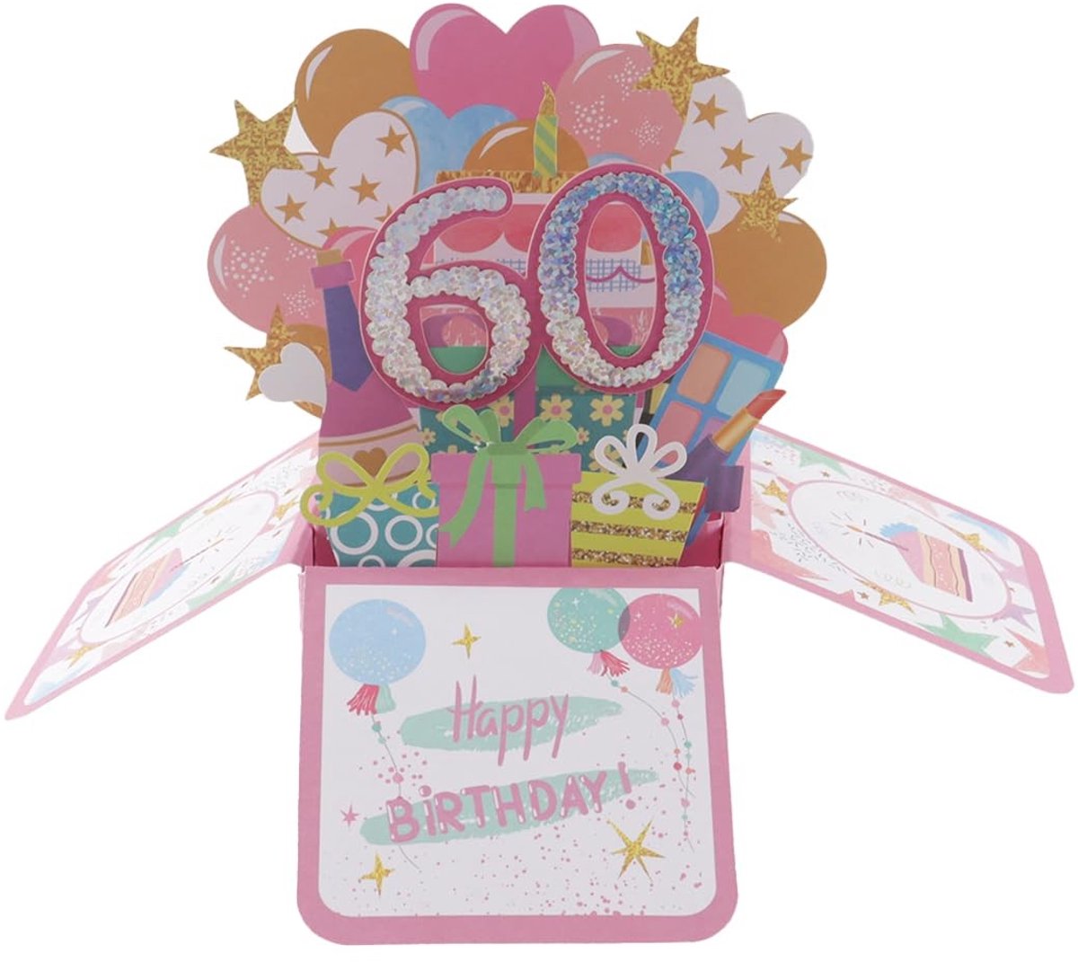 Dailygoods- Verjaardagskaart 60e verjaardag - Pop-up wenskaart - Handgeschreven wensen - Inclusief envelop - Afmetingen 23 x 17,5 cm - Stijlvol ontwerp