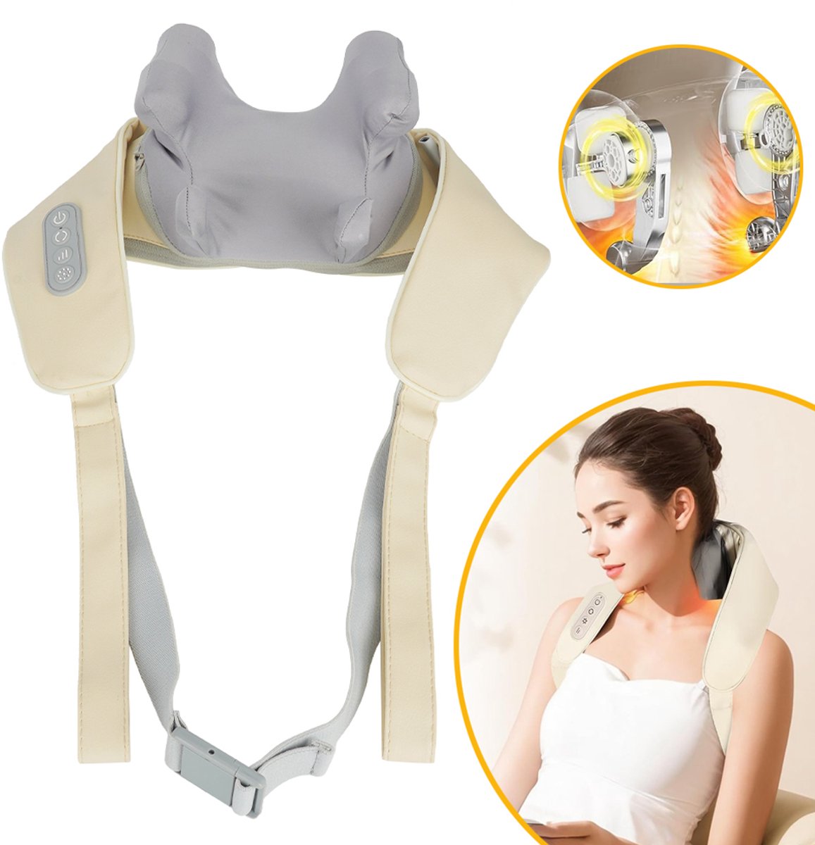 Nekmassageapparaat Met Warmtefunctie - Draadloze Nek- En Schoudermassage - Shiatsu 6D Kneedmassageapparaat - Nek- En Schoudermassageapparaat