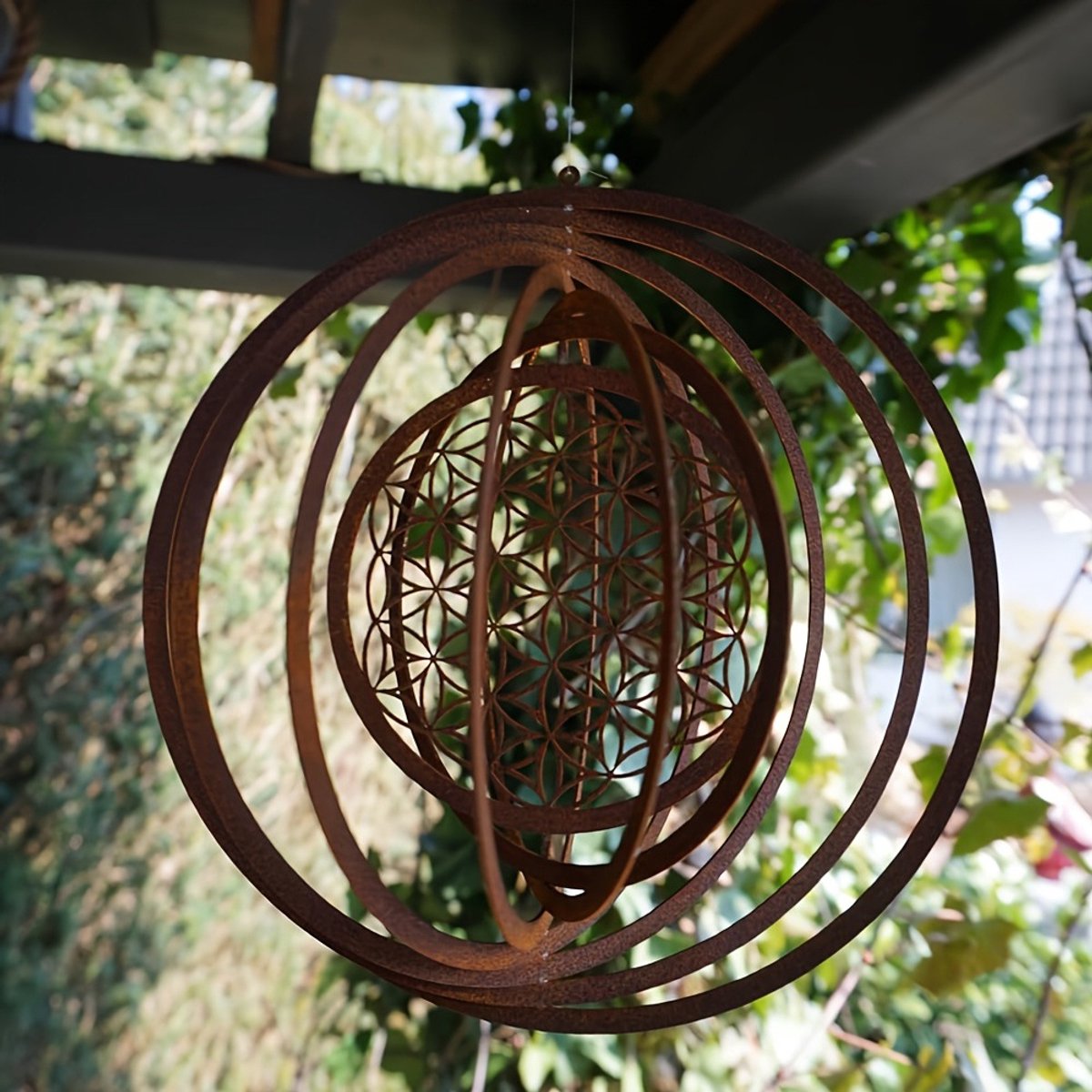 Opvouwbare 3D Metalen Windgong - Buiten Hangdecoratie - Vintage Roestkleur - Ronde Tuindecoratie