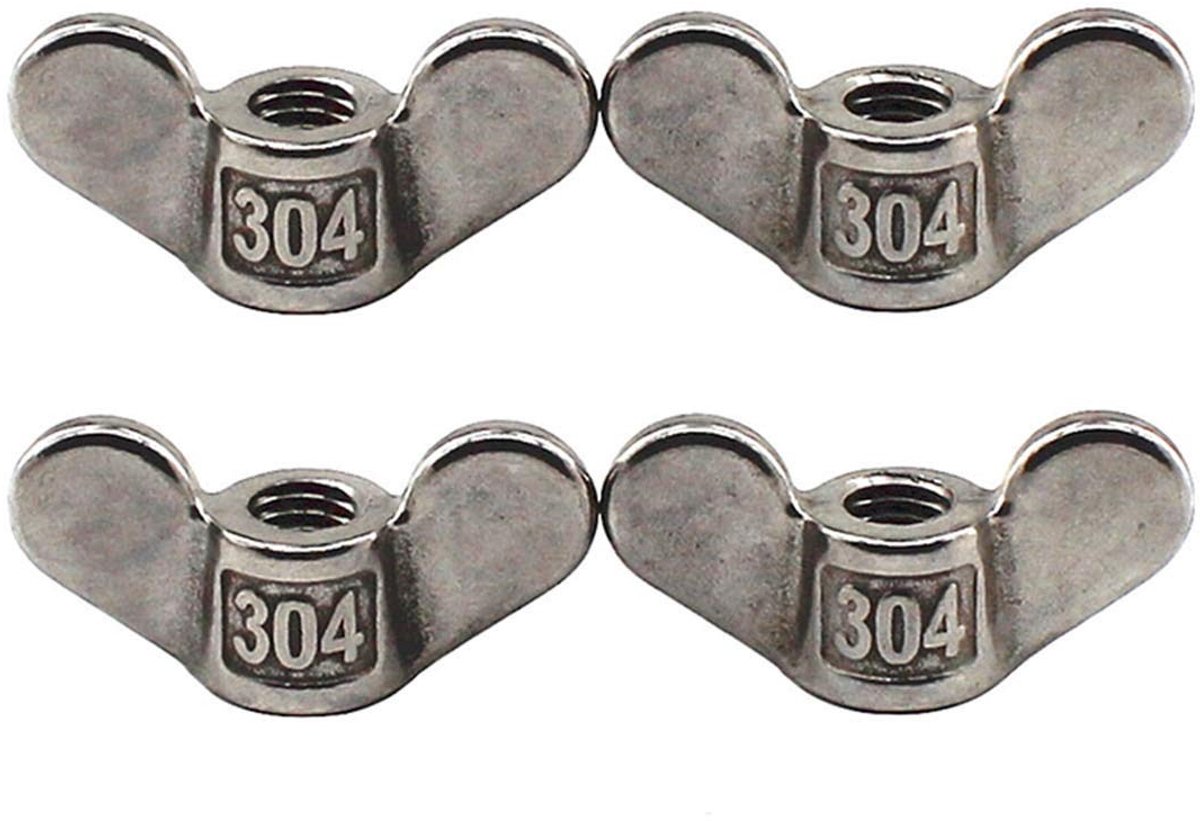 Dailygoods- Vleugelmoer M12 - 304 Roestvrij Staal - Bevestigingsmiddelen - Pack van 4 - Antiroest - Duurzaam - Veilig in gebruik - Moer