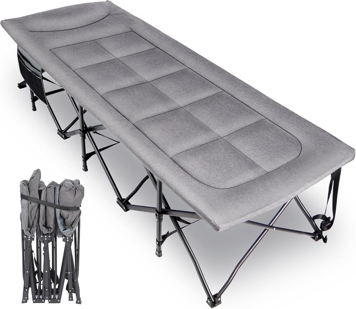 Campingbed - Vouwbed Logeerbed - Buiten Ontspannen - Extra Breed Ontwerp - 200x75 cm - Grijs