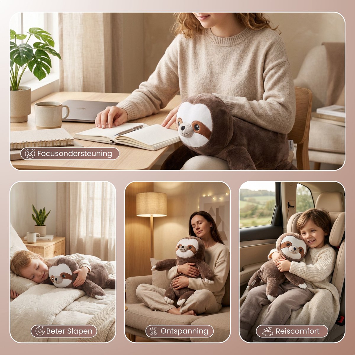 Fivora® Verzwaringsknuffel Luiaard - 2,2KG/50CM - Verzwaarde Knuffel voor Kinderen en Volwassenen - Rustgevende Zware Knuffel - Weighted stuffed animal - Verlichting van Stress en Angst - ADHD - Autisme — afbeelding 4