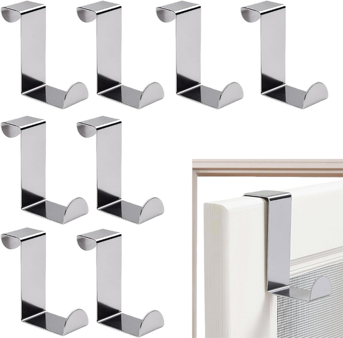 8 stuks - Deurhaken Over Deur - Deurhaken Opdekdeur - RVS Deurhaken - Zonder Boren - voor