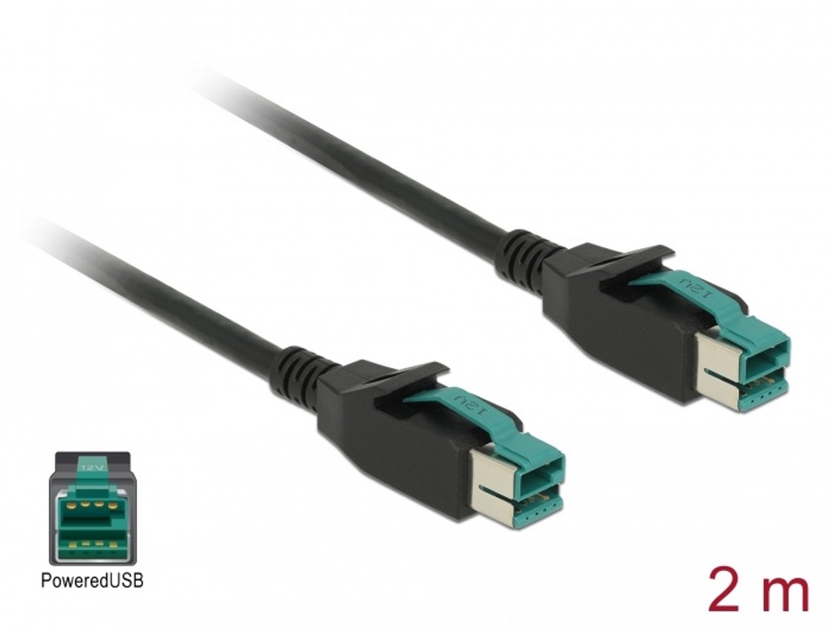 Delock PoweredUSB cable male 12 V > PoweredUSB male 12 V 2 m for POS printers and terminals