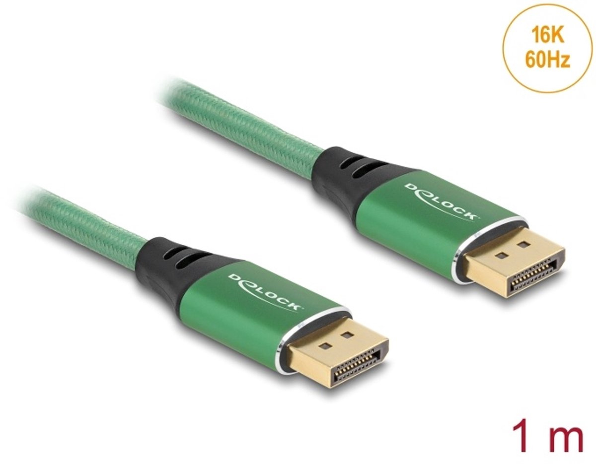 Delock DisplayPort Cable 16K 60 Hz 1 m green metal