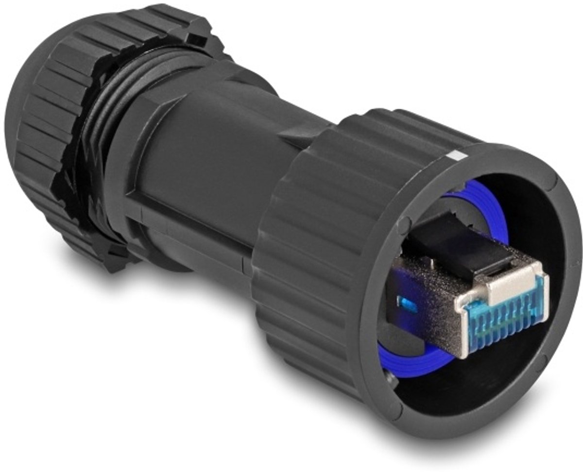 Delock RJ45 plug field-assembly Cat.6A with feed-through coupler suitable for item 67047 and 67048 IP68 dust and waterproof black