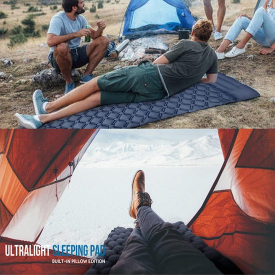 Kampeer Mat - Slaapmat Opblaasbaar - Buiten Slapen - Met Voetpomp - Compact - Marineblauw — afbeelding 4
