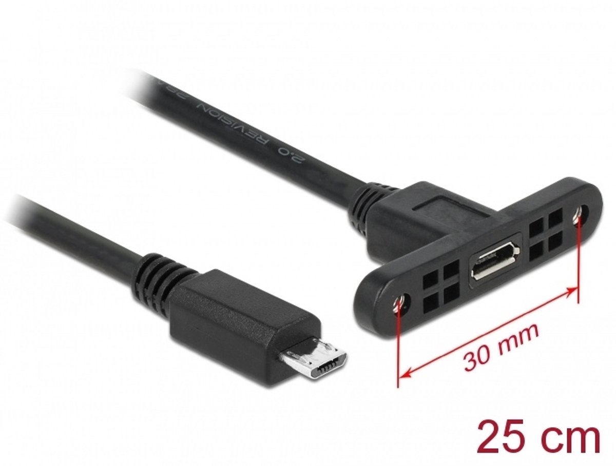 USB kabel USB 2.0 Micro-B vrouwelijke paneel-mount naar USB 2.0 Micro-B mannelijk 25 cm