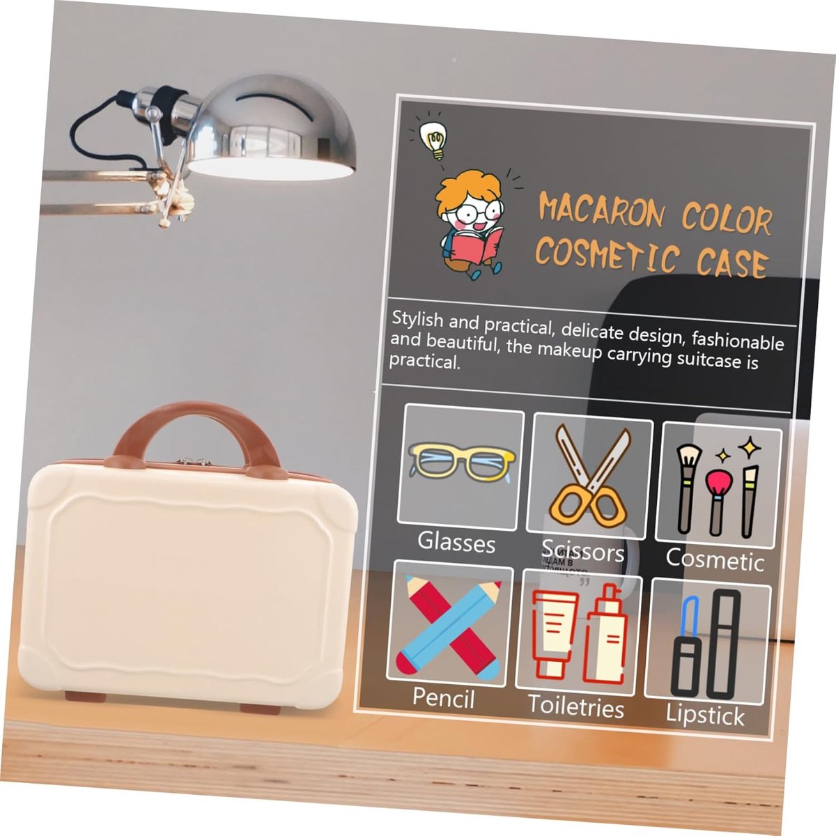 Make-up Koffer - Reis Etui - Cosmetica Opbergen - Grote Capaciteit - 30 cm - Beige