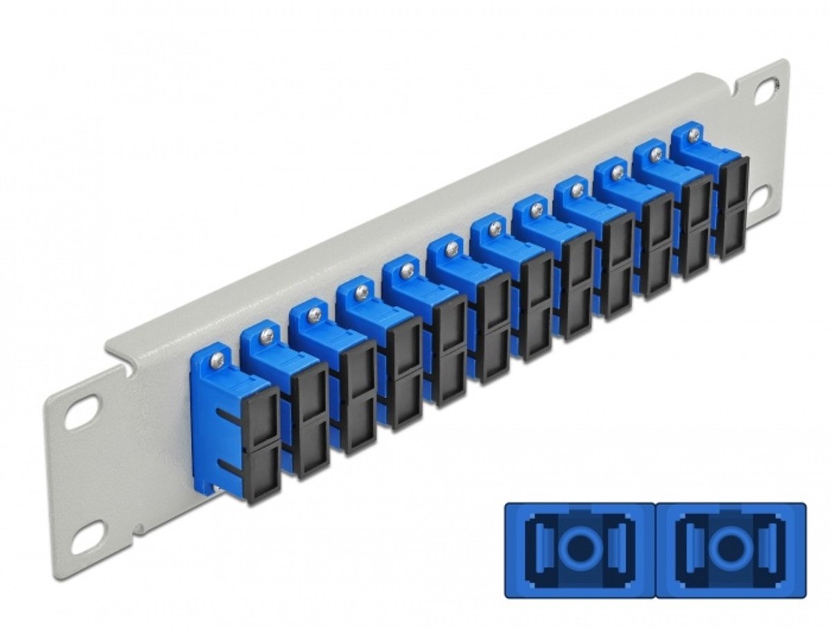 10 inch glasvezel patch panel 12 poort SC duplex blauw 1u grijs