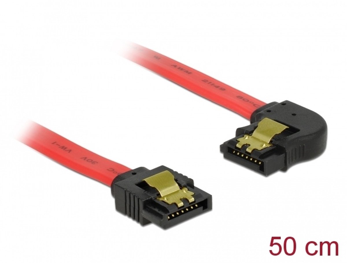 Delock SATA 6 Gb/s Cable straight to left angled 50 cm red