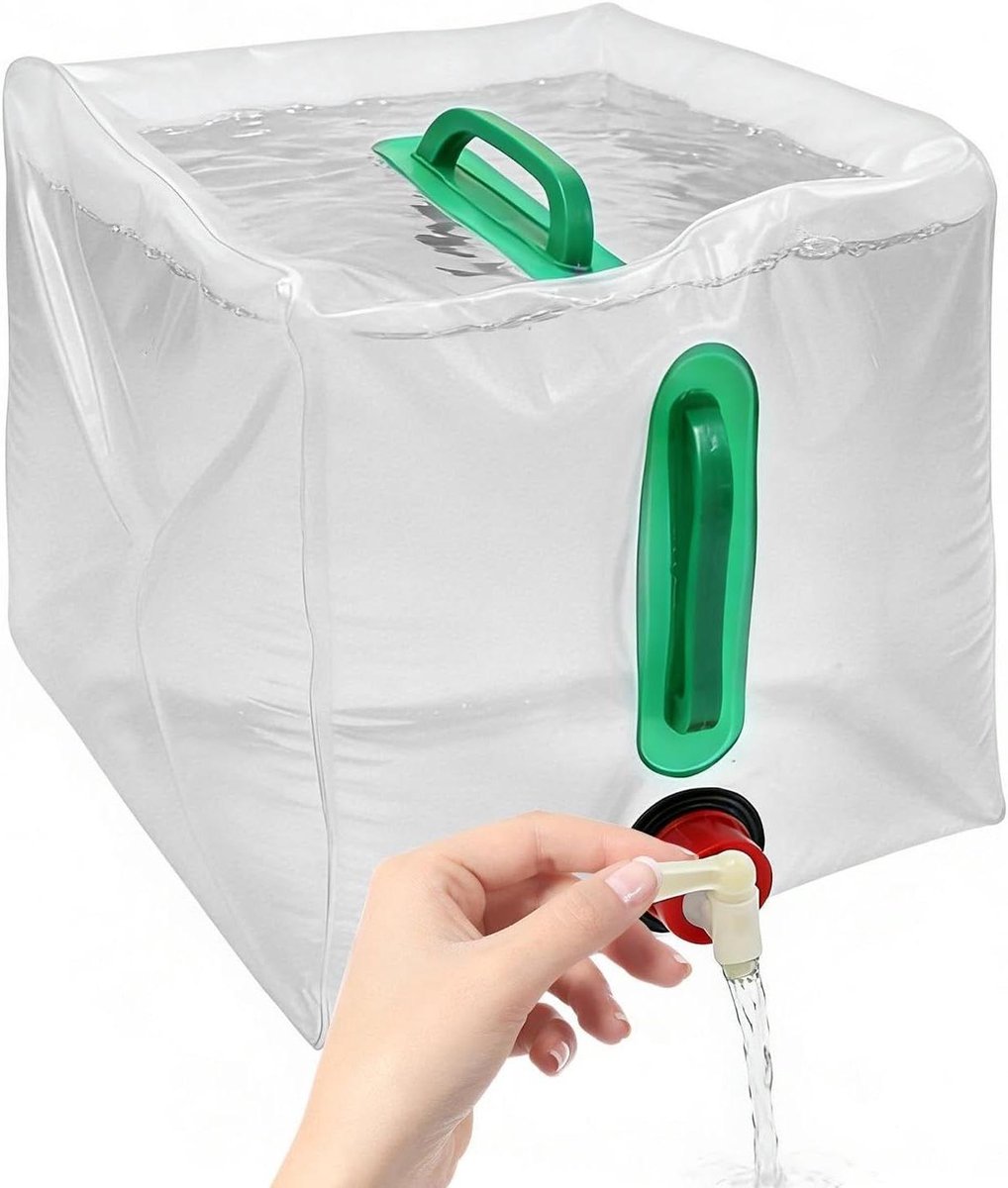 Drinkwatercontainer Met Kraan - Opvouwbare Jerrycan - Buitenactiviteiten En Noodsituaties - Voedselveilig Materiaal - 20 Liter Capaciteit - Transparant