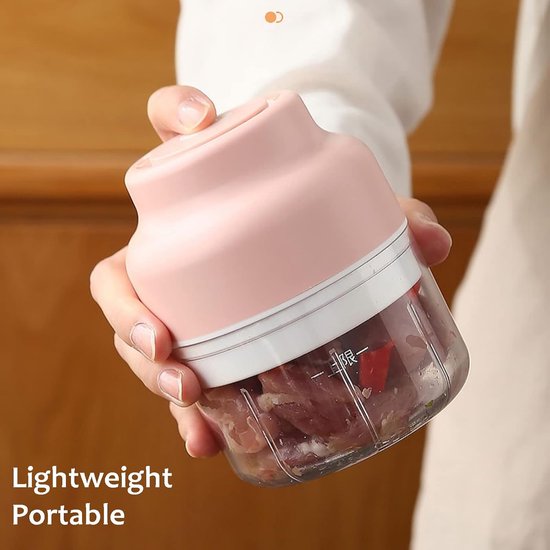 Elektrische Mini Hakker - Kleine Keukenmachine - Snel Ingrediënten Snijden - Draadloos en Oplaadbaar - 100ml Capaciteit - Roze — afbeelding 3