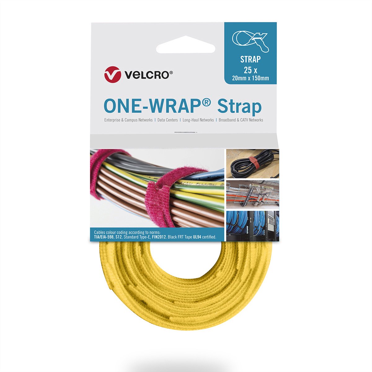 VELCRO® One Wrap® Strap - 20 mm x 230 mm - 25 stuks - Geel