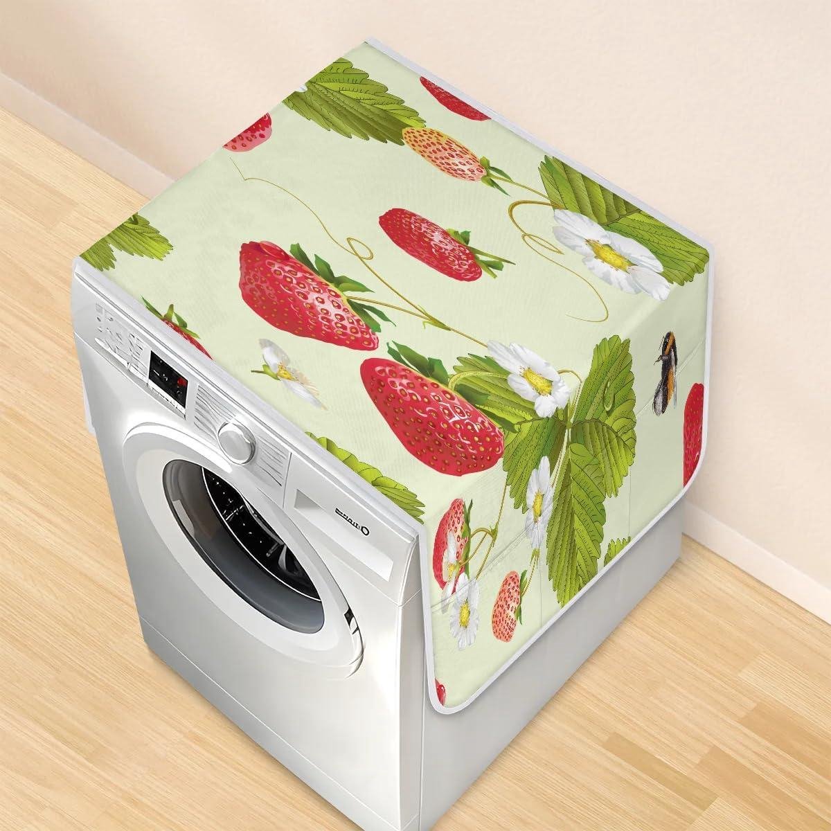 Wasmachine Drogerhoes - Apparaatbeschermer Keuken - Huishouden Organiseren - Zes Opbergvakken - 117 x 485 cm - Aardbei Bloem