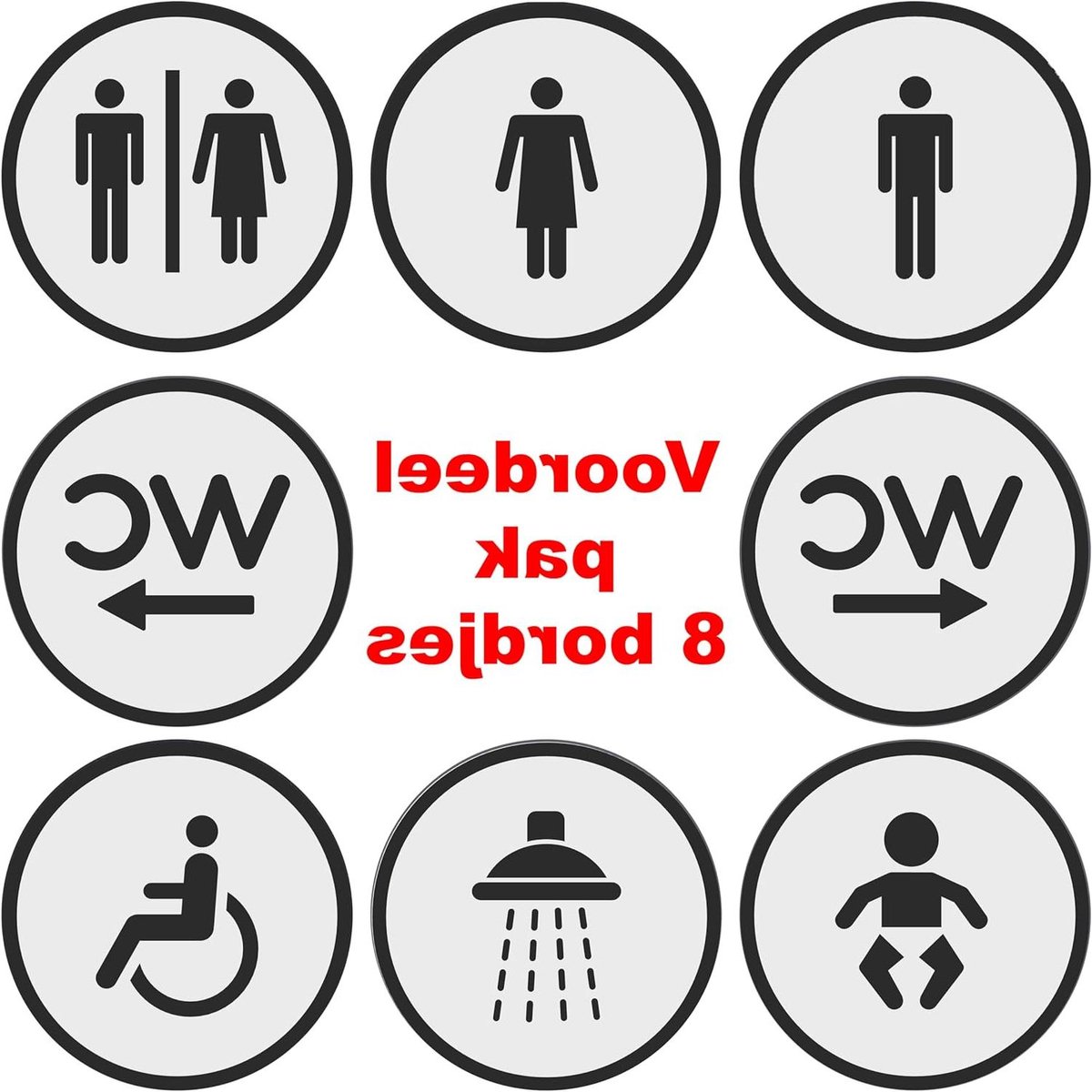 WC bordjes - Toilet pictogrammen - Aanduiding ruimte - 3D geprint bioplastic - 12.5 cm rond - Wit Zwart