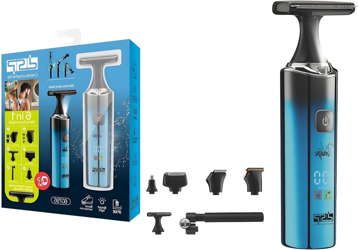 Elektrische Lichaamsgroomer - Verzorgingsset Mannen - Nauwkeurig Scheren - Verlengarm & LED - 6-in-1 - Zwart