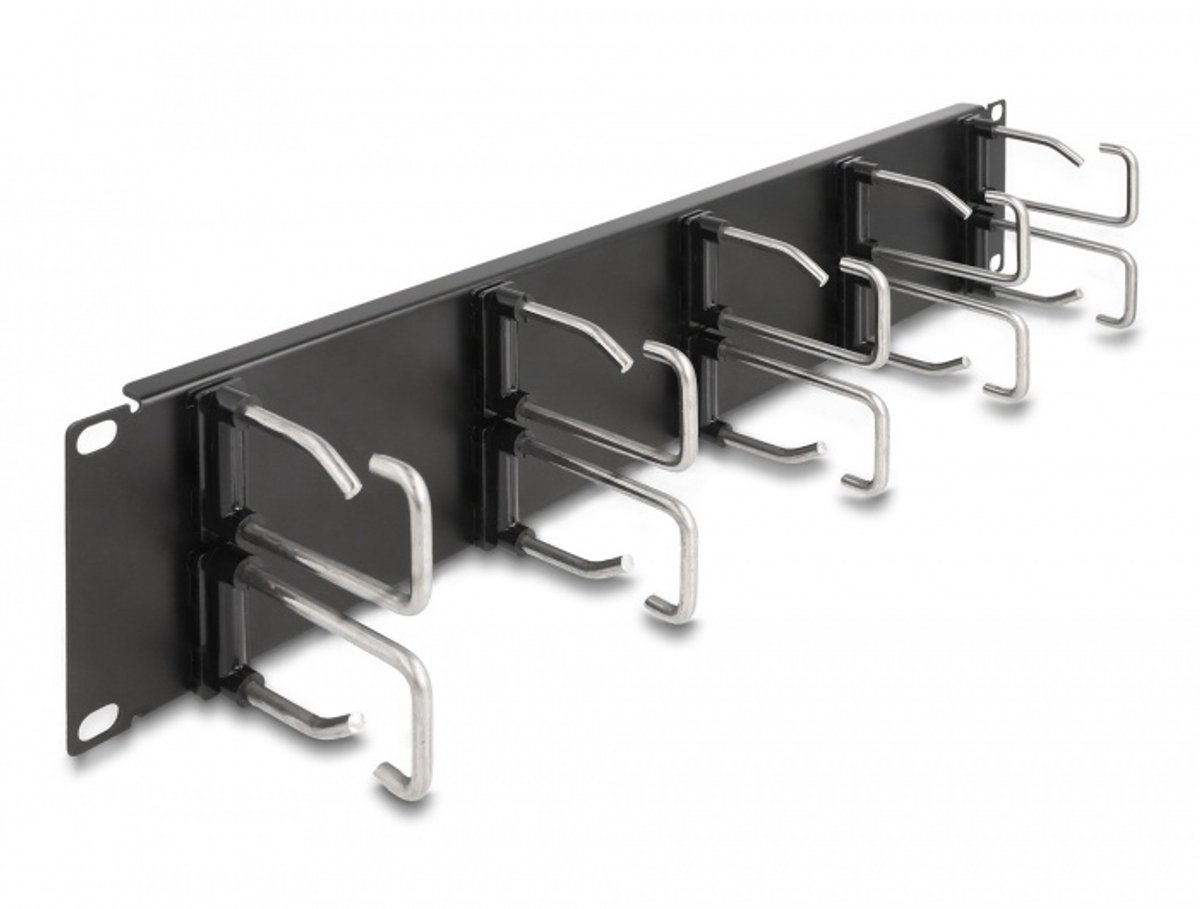 19 ″ kabelbeheerrouteringspaneel met 10 metalen haken 2U zwart