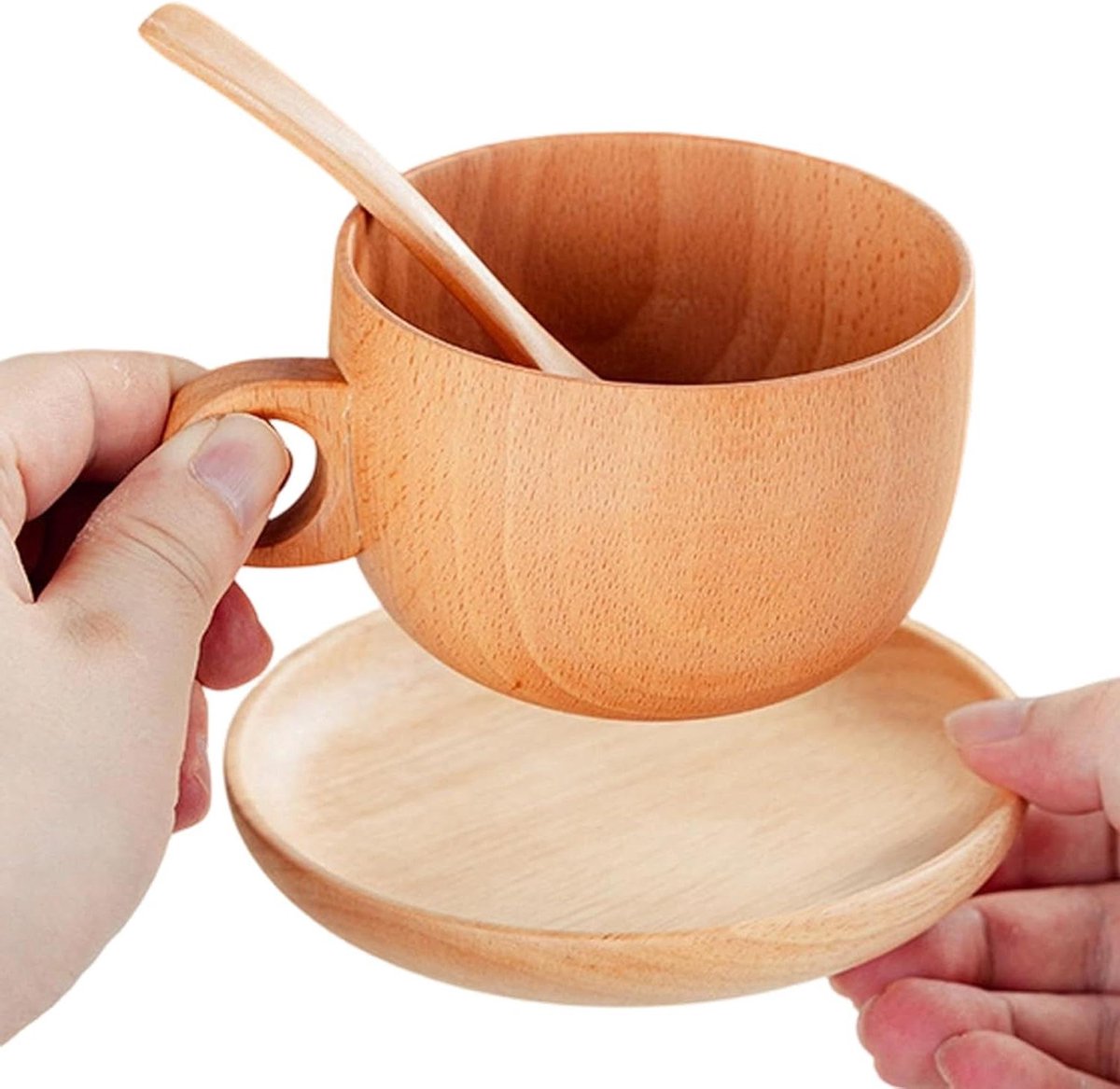 Houten Mok - Natuurlijke Beker - Warme Dranken - Veerkrachtig Hardhout - 350 ml - Meerkleurig