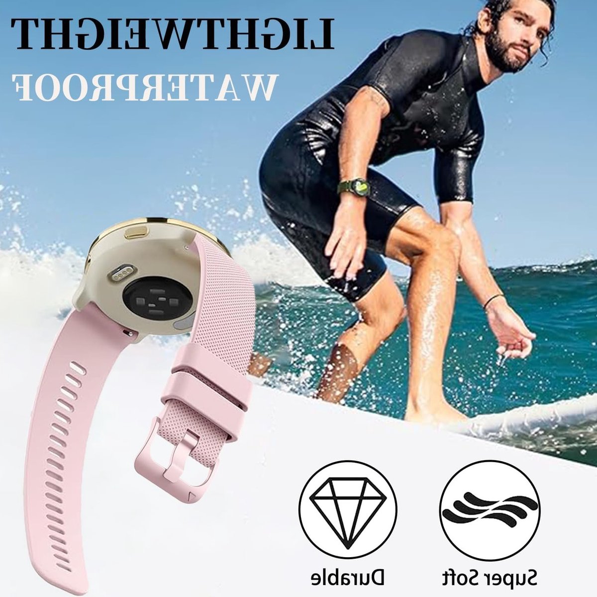 Zachte silicone horlogeband voor 18mm, 19mm, 20mm en 22mm - Unisex sport vervangband voor Garmin, Galaxy, Amazfit en Huawei.