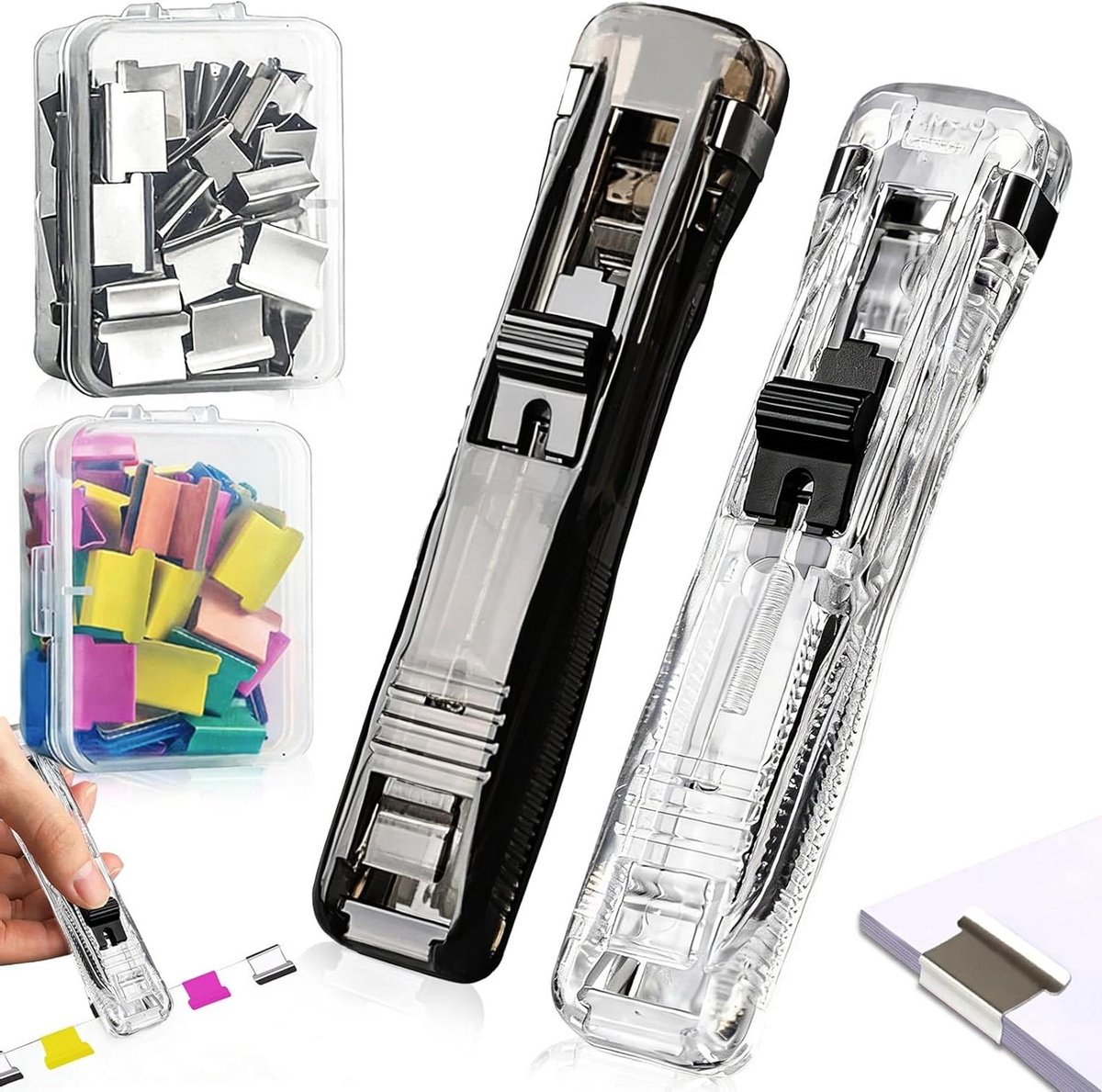 Nietmachine set - Binderclip dispenser - Documenten binden - Beschadigt papier niet - 40 pagina's - Wit zwart