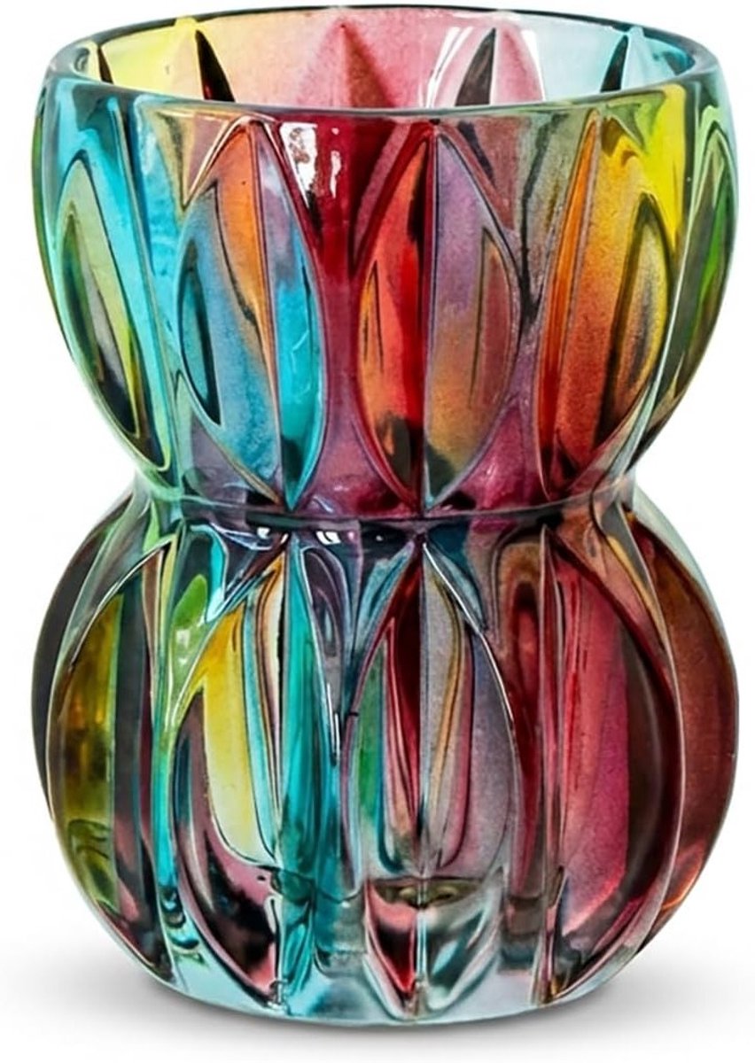 Unieke getextureerde glazen vaas 17,5 cm hoog - kleurrijk decoratief stuk voor verse bloemen, hydrocultuur en moderne woondecoratie