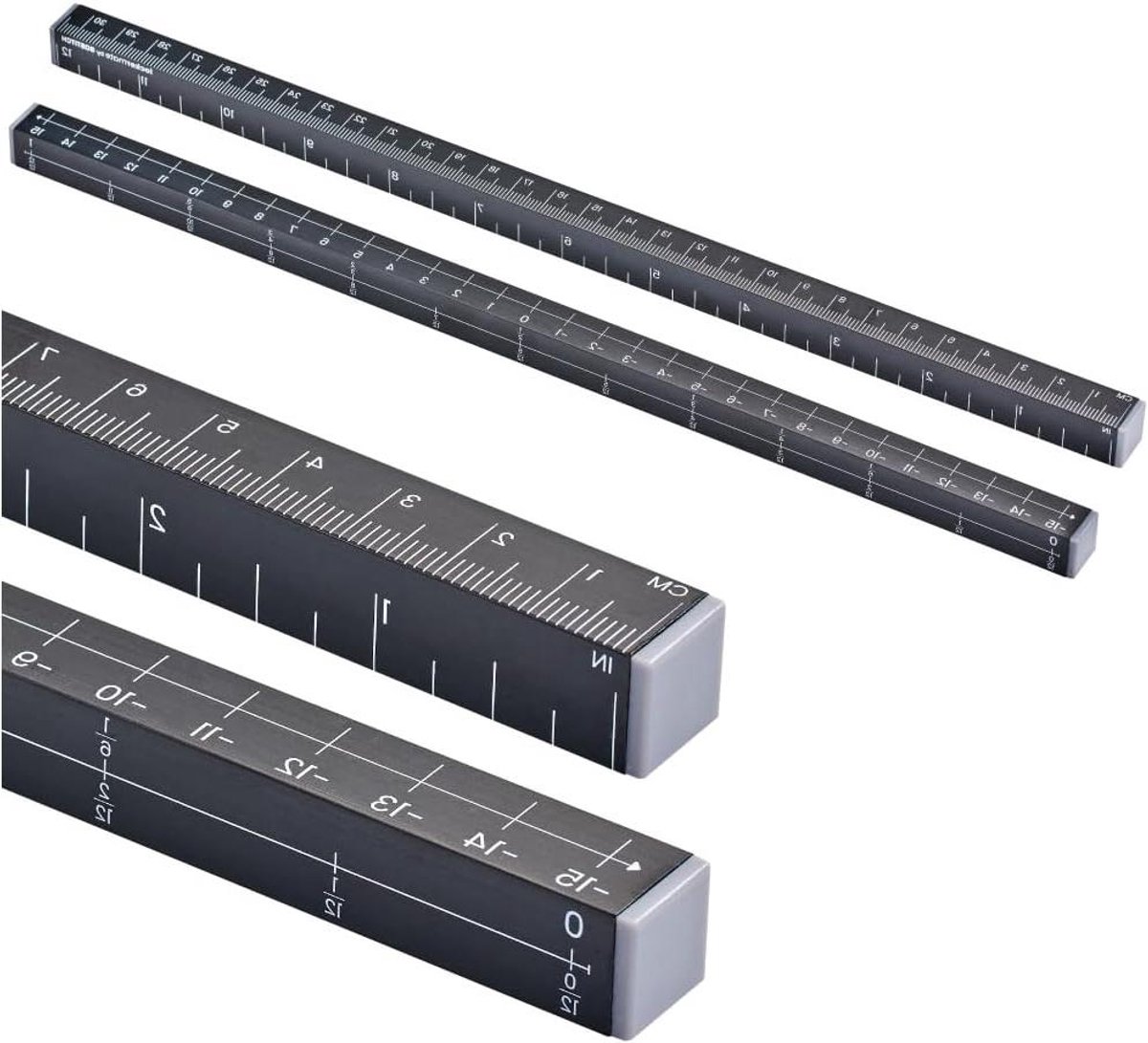 Leerliniaal Vierzijdig - Wiskunde Tool - Nauwkeurig Meten - Getallenlijn Breuken - 30.5 cm - Zwart