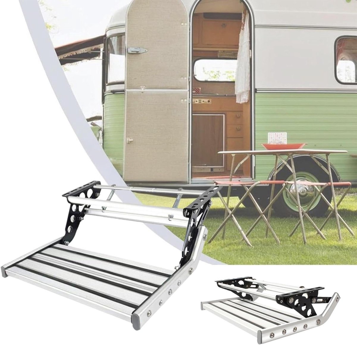 Camper Opstapje - Instaptrede Vouwbaar - Veilig Instappen - Met LED Verlichting - 484 cm Lengte - Zwart