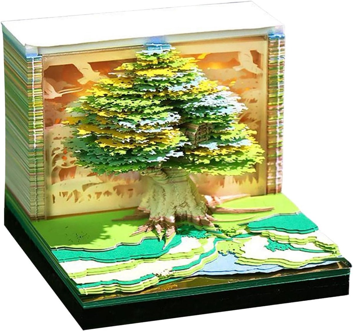 3D Memo Pad - Papier Kunst - Bureau Decoratie - Boomhuis Ontwerp - 8.5 x 8.5 cm - Multicolor