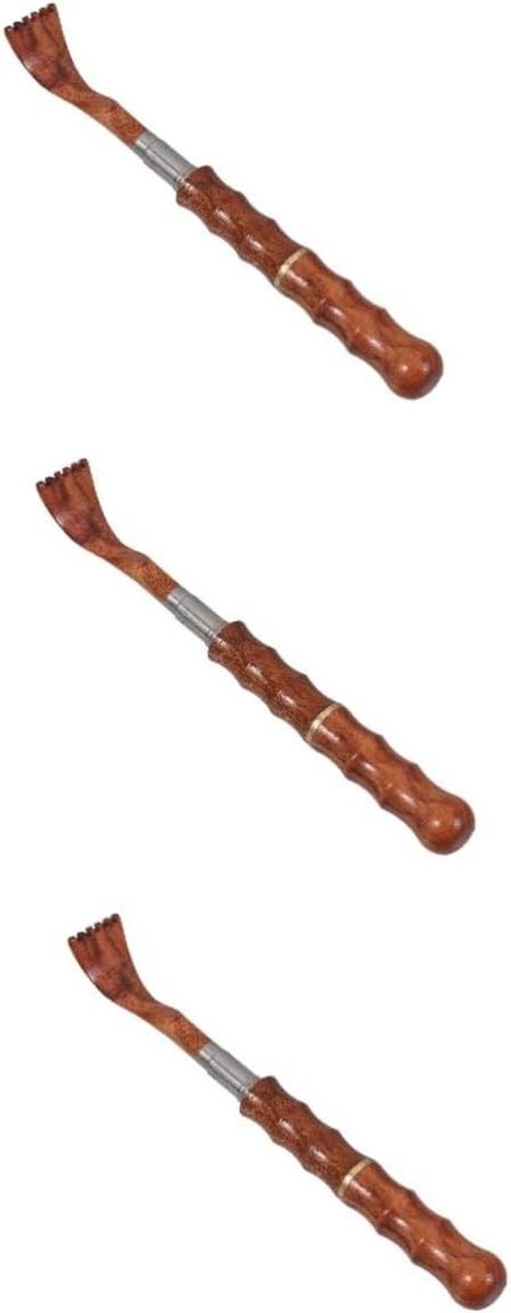 Houten Krabbers - Massage Gereedschap - Jeuk Verlichten - Lange Handgreep - 3 Stuks - Bruin