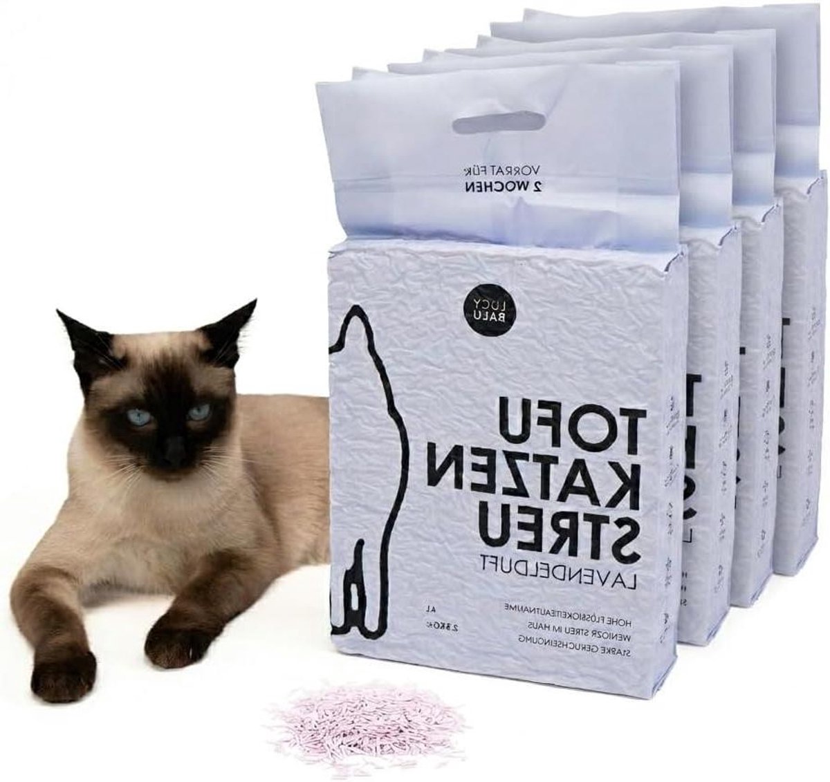 Kattenbakvulling Tofu - Klonten Strooisel - Hygiënische Kattenbak - Geurbindend & Stofvrij - 4 Pack 24 Liter - Lavendel