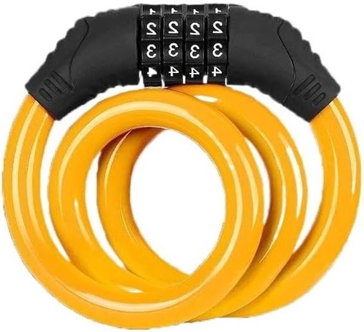 Fietsslot - Ringslot - Fietsbeveiliging - 4-cijferige code - 600 mm lengte - Geel