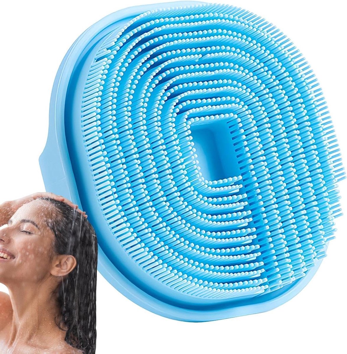 Siliconen badschrobber - Lichaamsborstel - Huid reinigen - Ergonomische grip - 10.5 cm - Blauw
